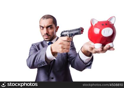 Businessman killing the piggy bank
