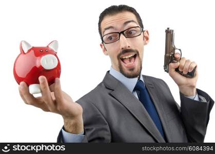 Businessman killing the piggy bank