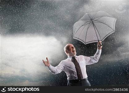 Businessman Laughing in Storm