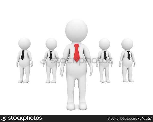 Businessman leader of his team 3d characters on a white background. 3d render illustration.. Businessman leader of his team 3d characters on a white background.
