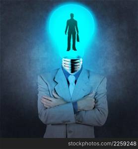 businessman light bulb head choosing people icon as human resources concept