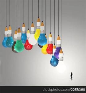 businessman looking at 3d pencil and light bulb concept creative and leadership as concept 