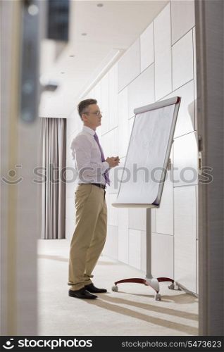 Businessman looking at flipchart in office