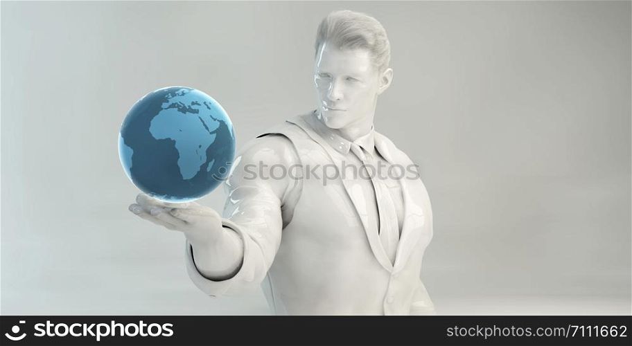 Businessman Looking at Global Expansion as a Business Concept. Businessman Looking at Global Expansion
