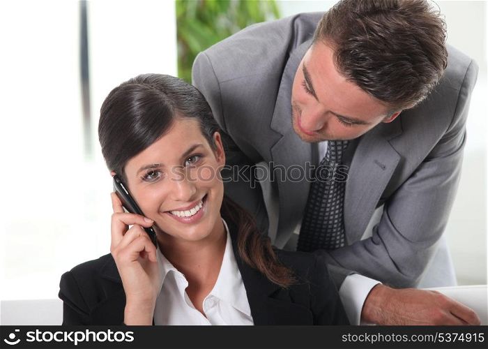 Businessman looking at his wife