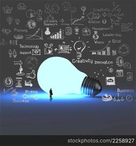 businessman looking at light bulb 3d on business strategy background as concept