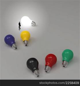 businessman looking at lightbulb 3d idea diagram as success concept 