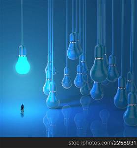 businessman looking at lightbulb 3d idea diagram as success concept