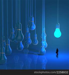 businessman looking at lightbulb 3d idea diagram as success concept