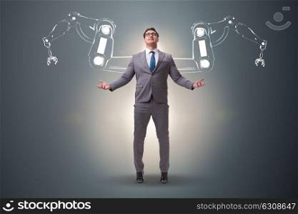 Businessman man with robotic arms