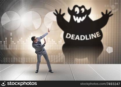 Businessman missing important deadline with the monster. Businessman missing important deadline with monster