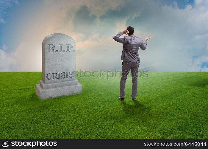 Businessman mourning the crisis in economy