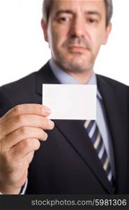 businessman offering business card, focus on the hand