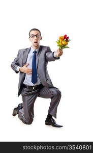 Businessman offering tulip flowers