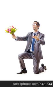 Businessman offering tulip flowers