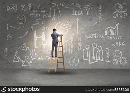 Businessman on ladder in business concept