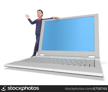 Businessman On Laptop Indicating Empty Space And Keyboard