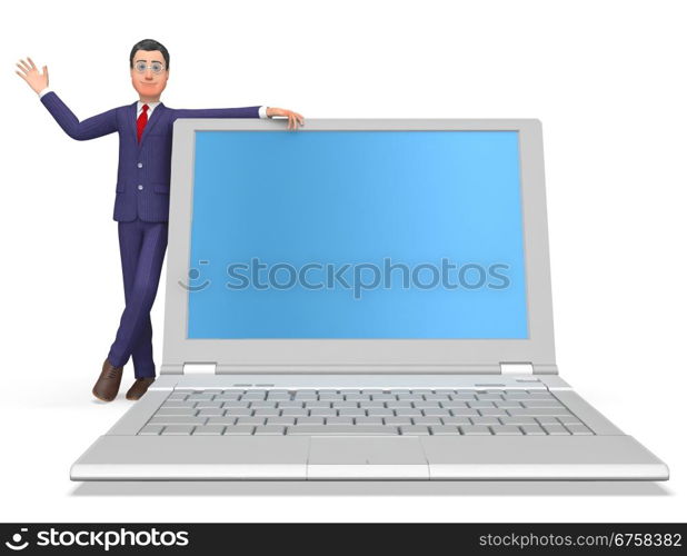 Businessman On Laptop Indicating Text Space And Trade