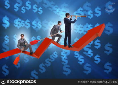 Businessman on line chart in business concept