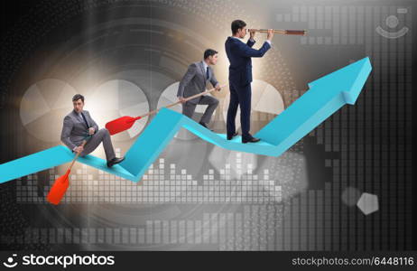 Businessman on line chart in business concept