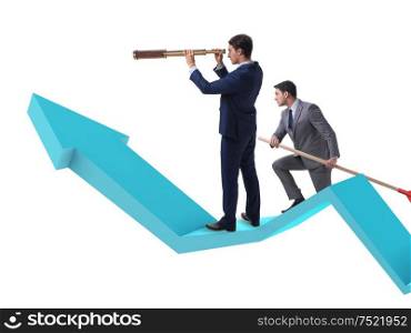 Businessman on line chart in business concept. The businessman on line chart in business concept