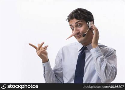 Businessman on the phone lying to his opponent