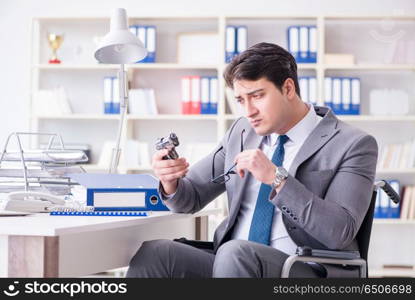 Businessman on wheelchair committing suicide