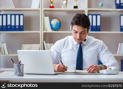 Businessman operator traveling agent working in the office