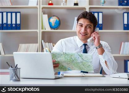 Businessman operator traveling agent working in the office