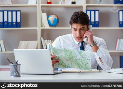 Businessman operator traveling agent working in the office