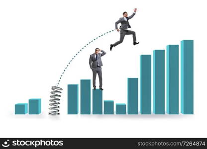 Businessman outperforming his competition jumping over