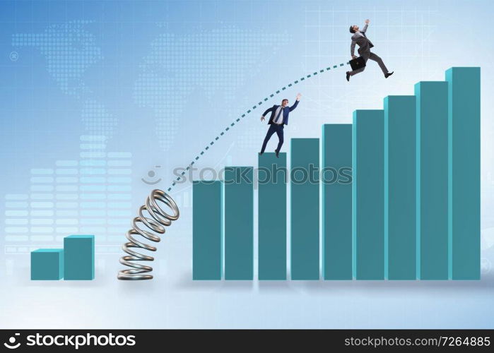 Businessman outperforming his competition jumping over