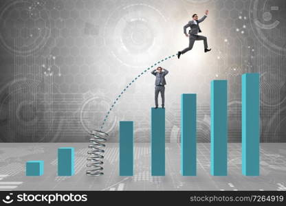 Businessman outperforming his competition jumping over