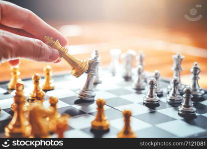 Businessman playing chess Plan of leading strategy successful business leader concept