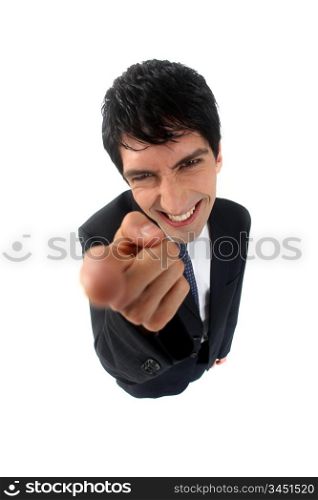 Businessman pointing his index finger