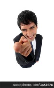Businessman pointing his index finger