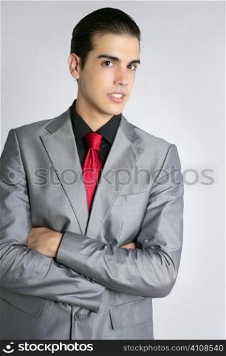 businessman portrait on gray background suit and tie