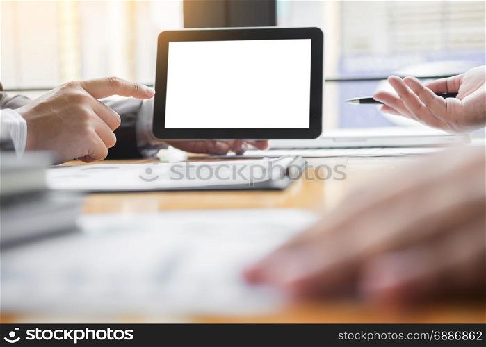 businessman presenting something at the seminar using tablet at the office, Audit concept at working.