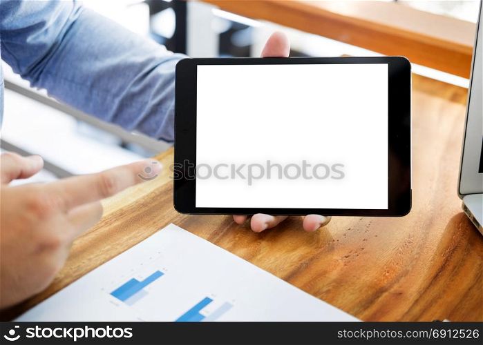 businessman presenting something at the seminar using tablet at the office , Audit concept at working.