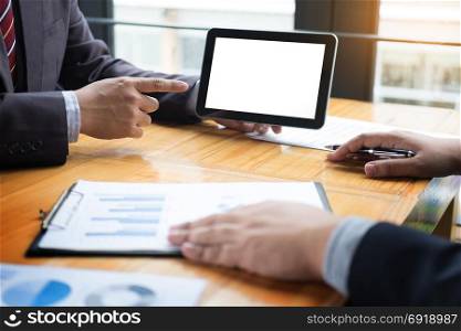 businessman presenting something at the seminar using tablet at the office, Audit concept at working.