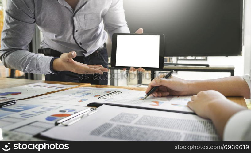 businessman presenting something at the seminar using tablet at the office, Audit concept at working.