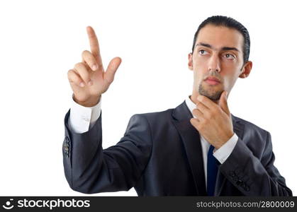 Businessman pressing buttons in the air