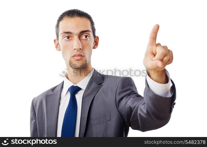 Businessman pressing buttons in the air