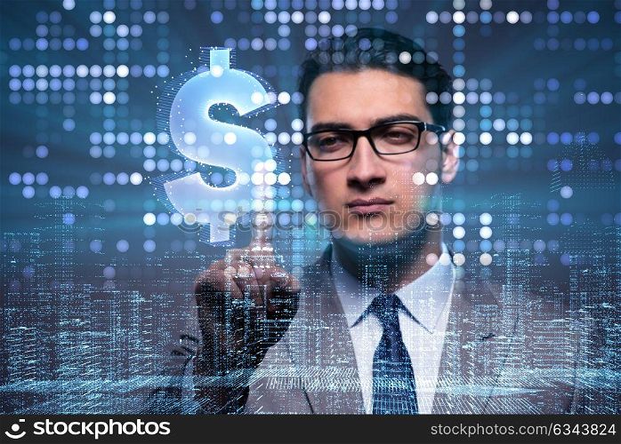 Businessman pressing virtual button with dollar