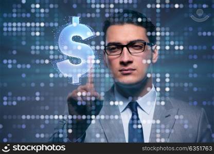 Businessman pressing virtual button with dollar