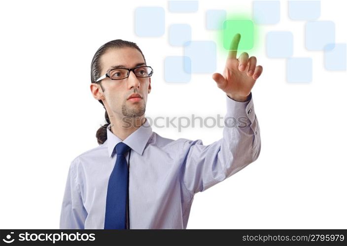 Businessman pressing virtual buttons