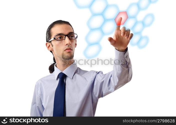 Businessman pressing virtual buttons