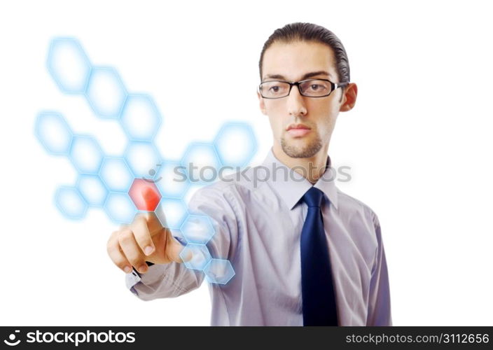 Businessman pressing virtual buttons