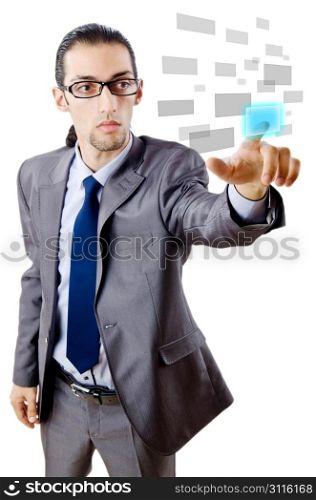 Businessman pressing virtual buttons