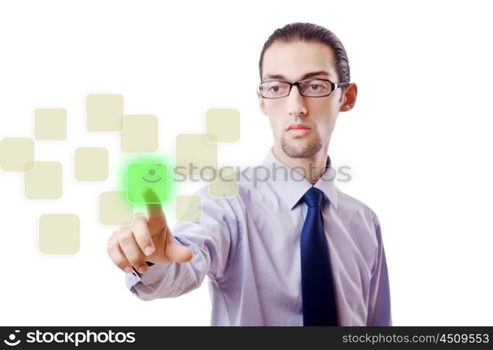 Businessman pressing virtual buttons